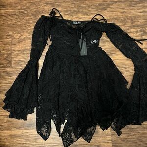 Dolls Kill House of Widow NWT Black Lace Bell Sleeve Fairy Dress
